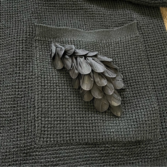 NWT Chloe +Jasmine Long Sleeve V Neck Open Front Pocketed Black Knit Cardigan L - Picture 9 of 13